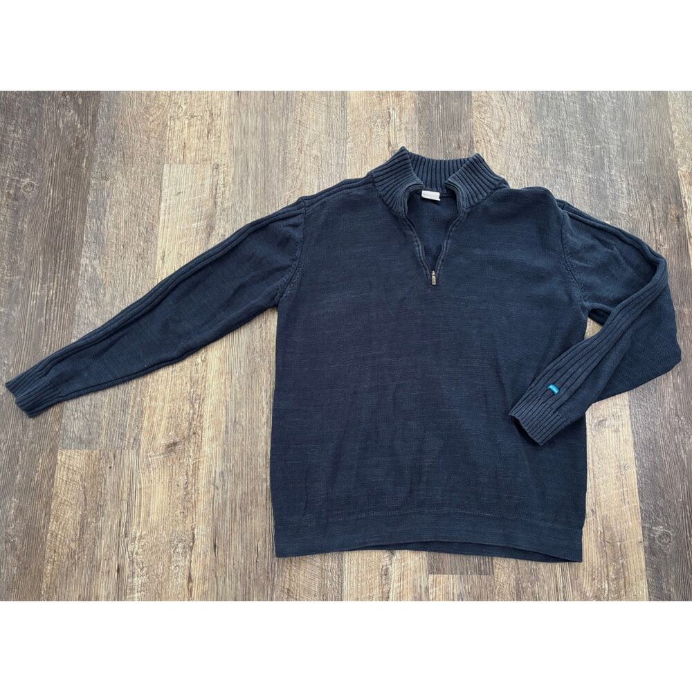 Columbia Mens XL Navy Blue Quarter Zip Knit Sweater Ribbed Mock Neck Pullover